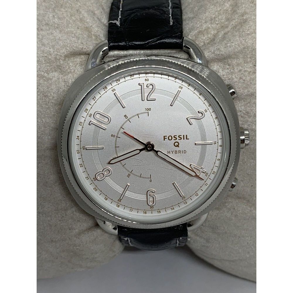 Fossil FTW1200 Women's Black Leather Analog Silver Dial Hybrid Smartwatch JD447